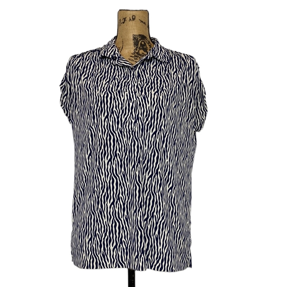 Jones New York Navy Animal Print Blouse M